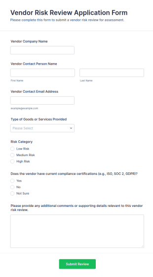 Vendor Risk Review Application Form Template