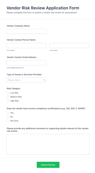 Vendor Risk Review Application Form Template