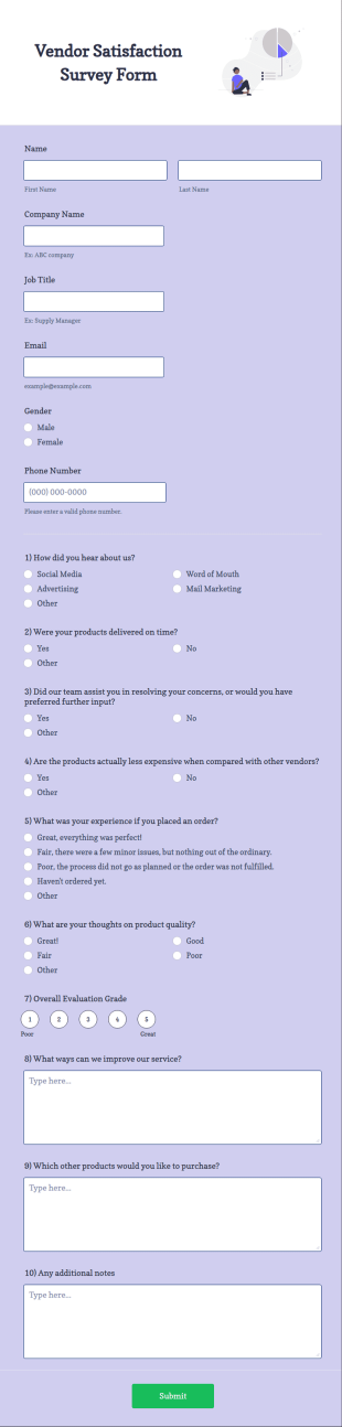 Vendor Satisfaction Survey Form Template