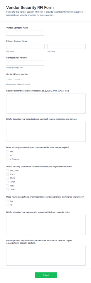 Vendor Security RFI Form Template