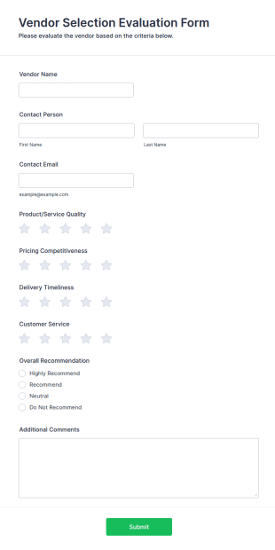 Vendor Selection Evaluation Form Template