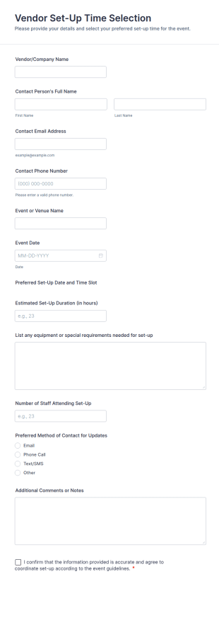Vendor Set Up Time Selection Form Template