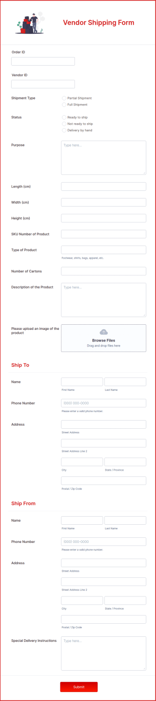 Vendor Shipping Form Template