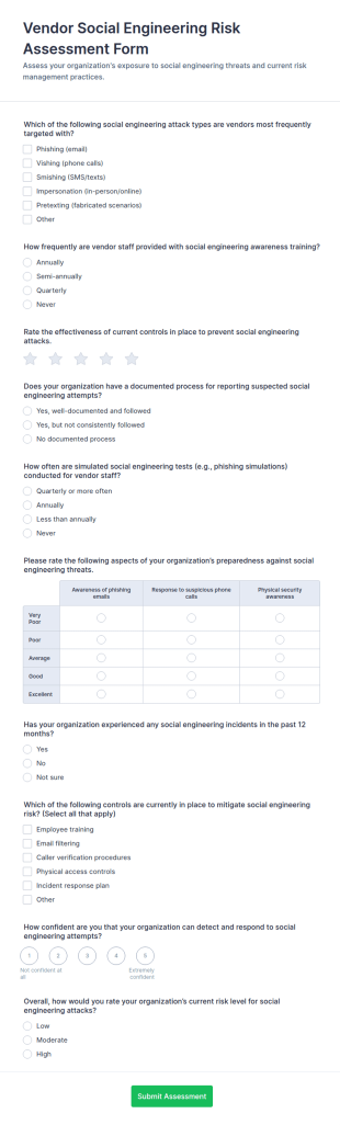 Vendor Social Engineering Risk Assessment Form Template