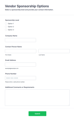 Vendor Sponsorship Options Form Template