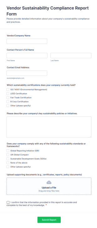 Vendor Sustainability Compliance Report Form Template