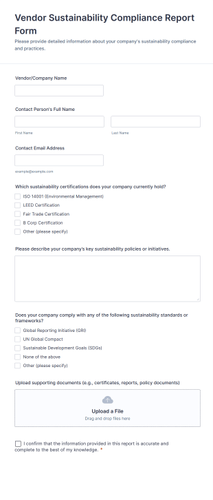 Vendor Sustainability Compliance Report Form Template