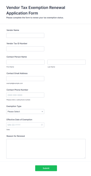Vendor Tax Exemption Renewal Application Form Form Template