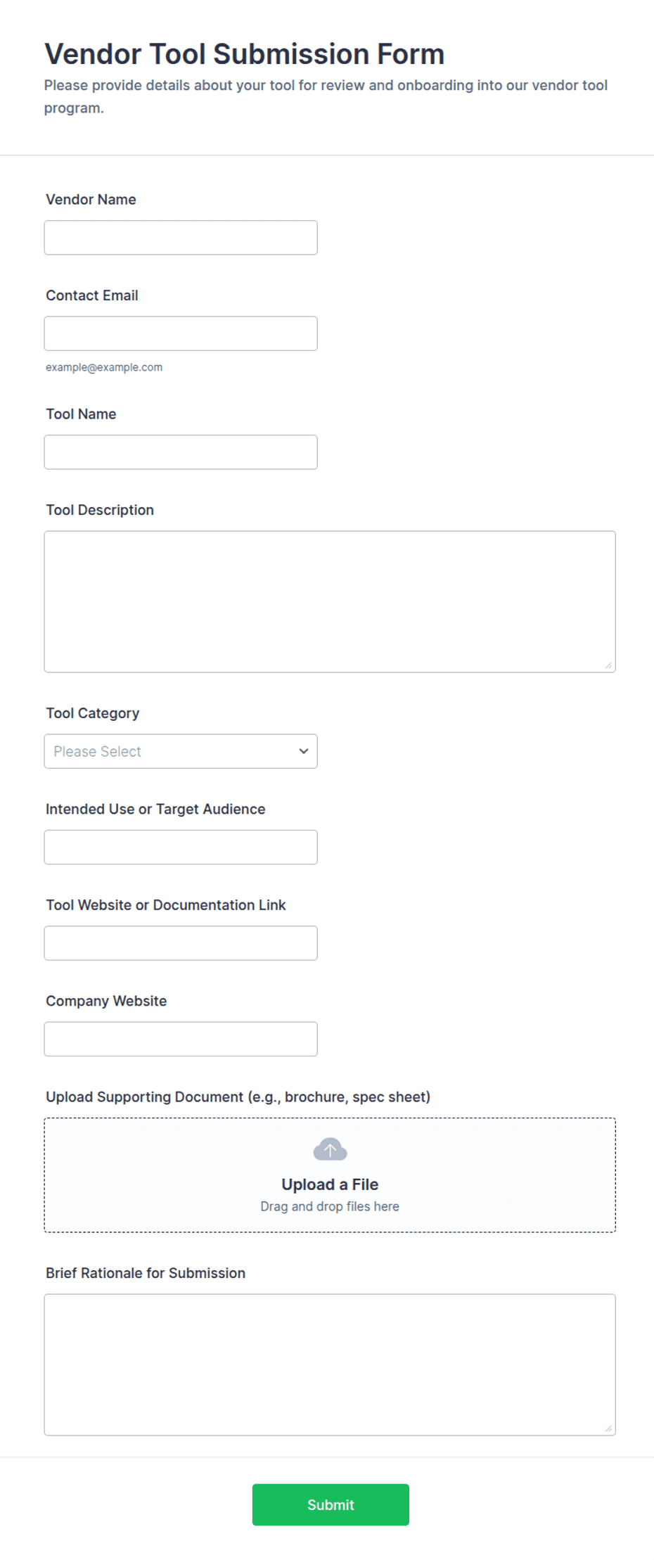 Vendor Tool Submission Form Template | Jotform