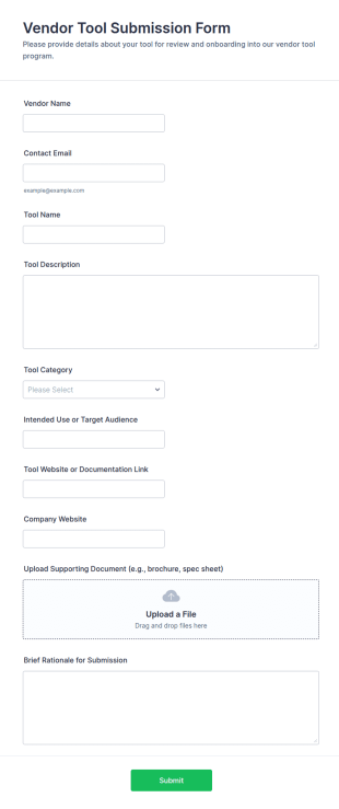 Vendor Tool Submission Form Template