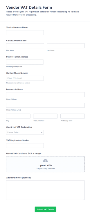 Vendor VAT Details Form Template