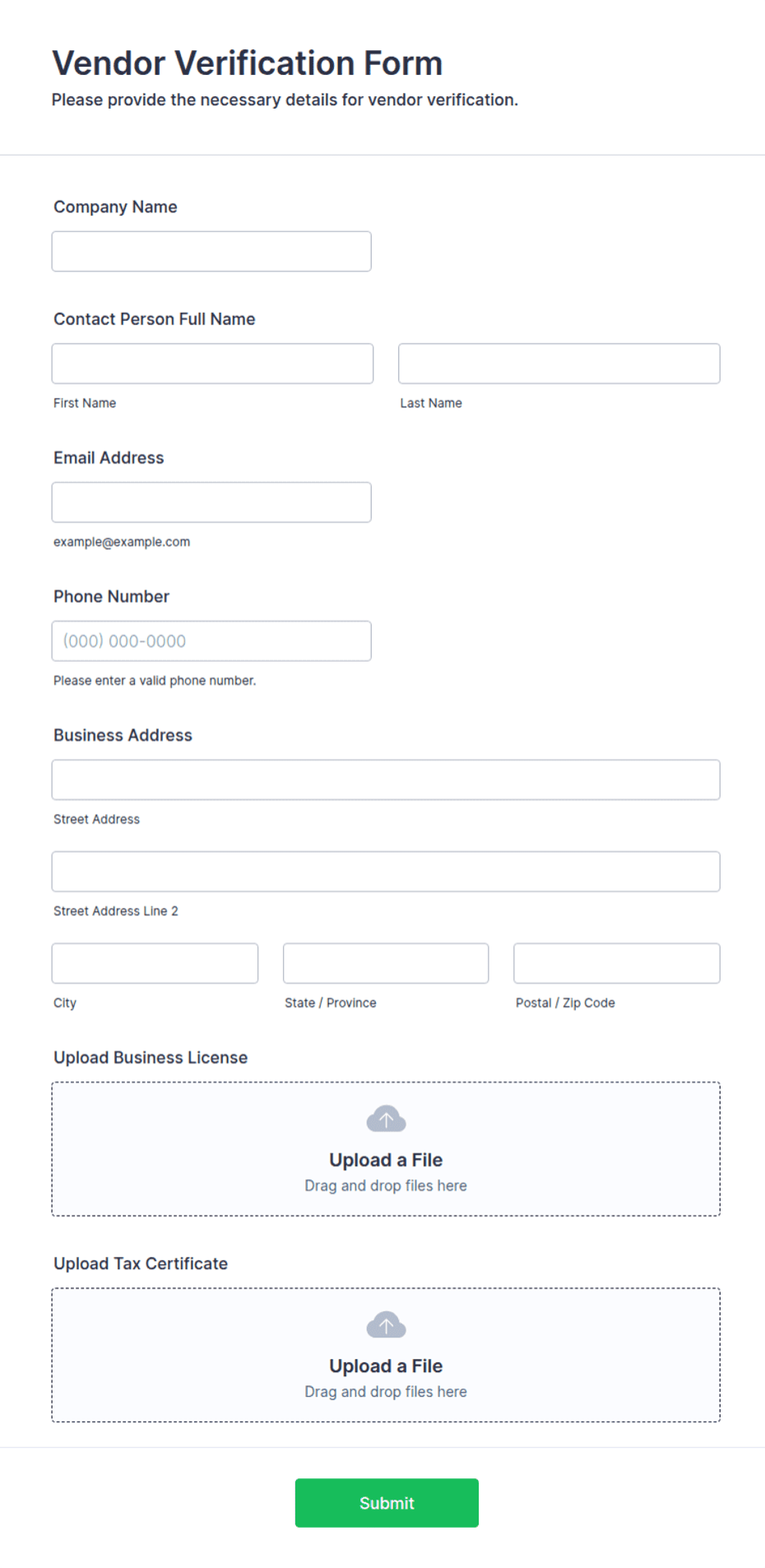 Vendor Rcca Form Vendor Verification Form Template | Jotform