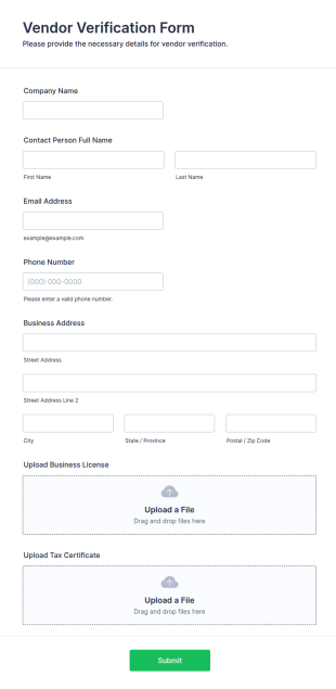 Vendor Verification Form Template