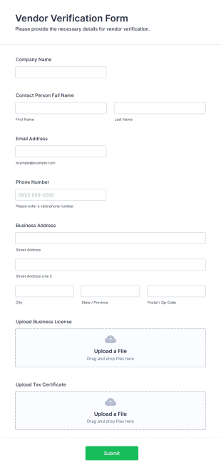 Vendor Verification Form Template