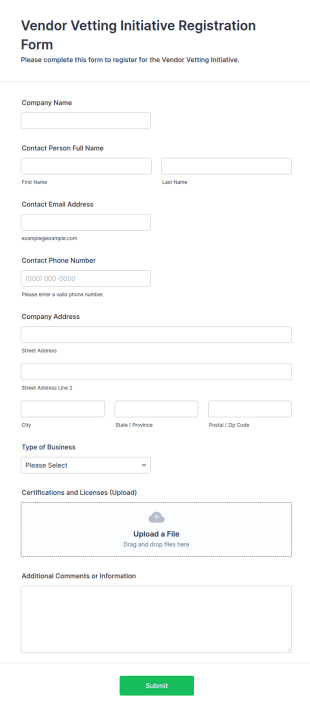 Vendor Vetting Initiative Registration Form Template