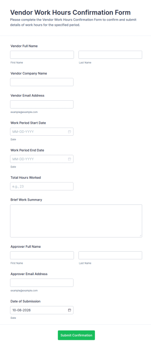 Vendor Work Hours Confirmation Form Template