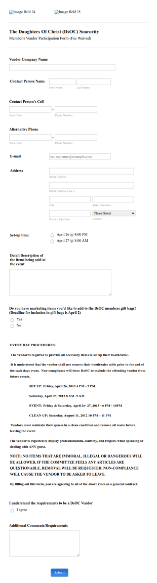 Vendors Participation Application Form Template