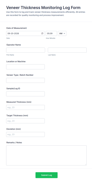 Veneer Thickness Monitoring Log Form Template