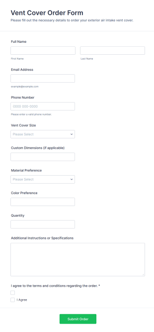 Vent Cover Order Form Template