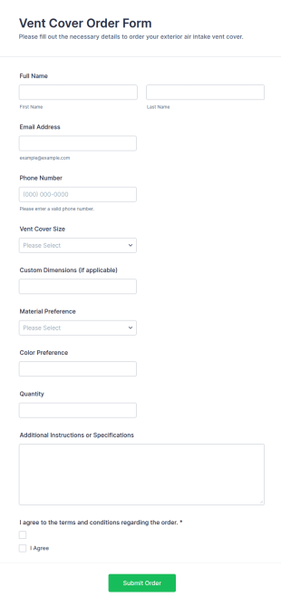 Vent Cover Order Form Template