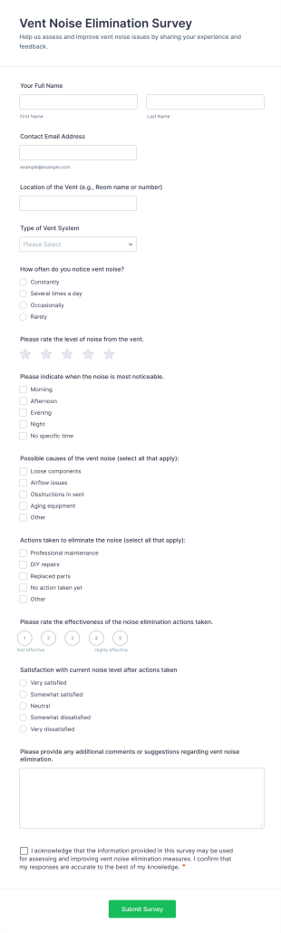 Vent Noise Elimination Survey Form Template