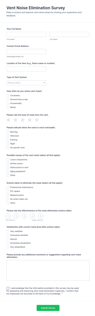 Vent Noise Elimination Survey Form Template