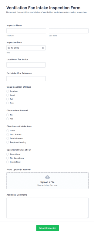 Ventilation Fan Intake Inspection Form Template