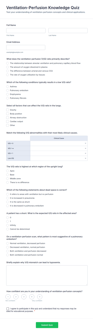 Ventilation Perfusion Knowledge Quiz Form Template