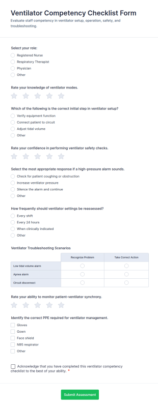 Ventilator Competency Checklist Form Template
