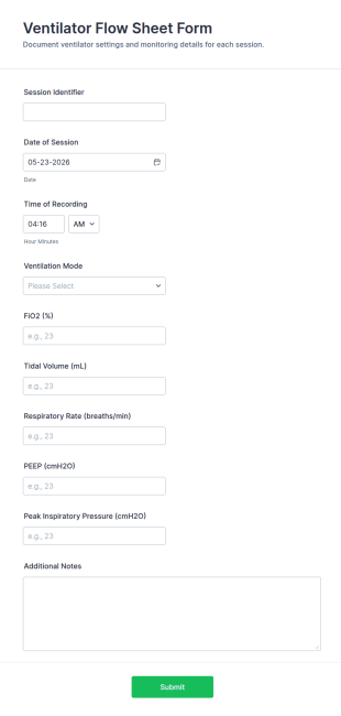 Ventilator Flow Sheet Form Template