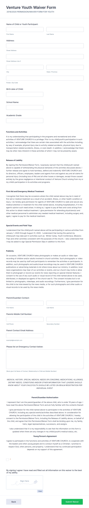 Youth Waiver Form Template
