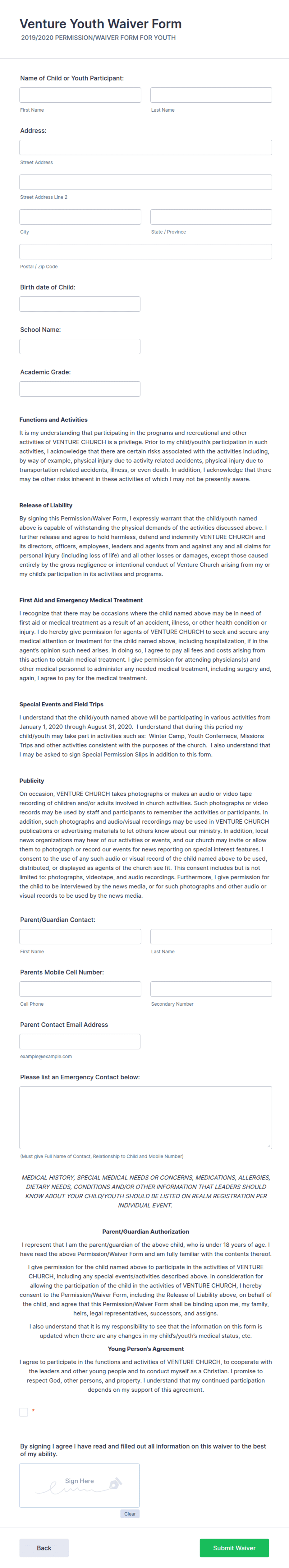 Youth Waiver Form Template | Jotform