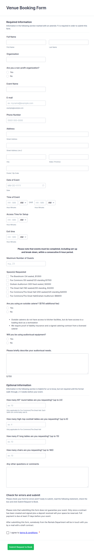 Venue Booking Form Template