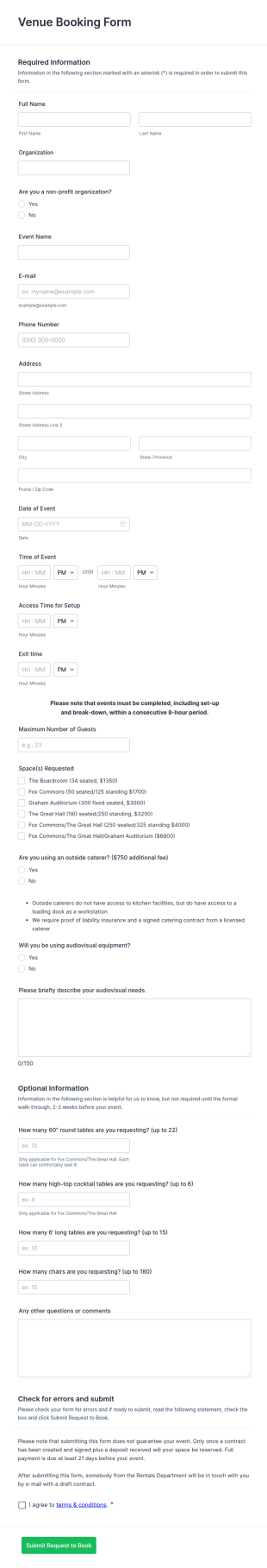 Venue Booking Form Template