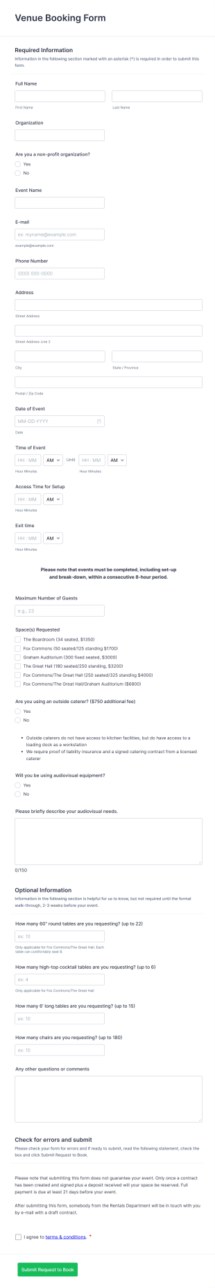 Venue Booking Form Template