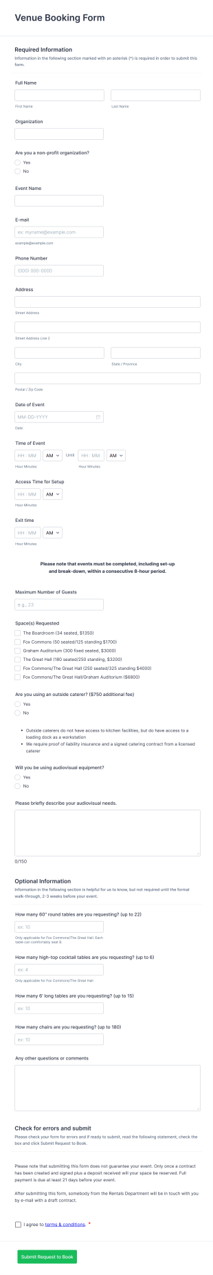 Venue Booking Form Template