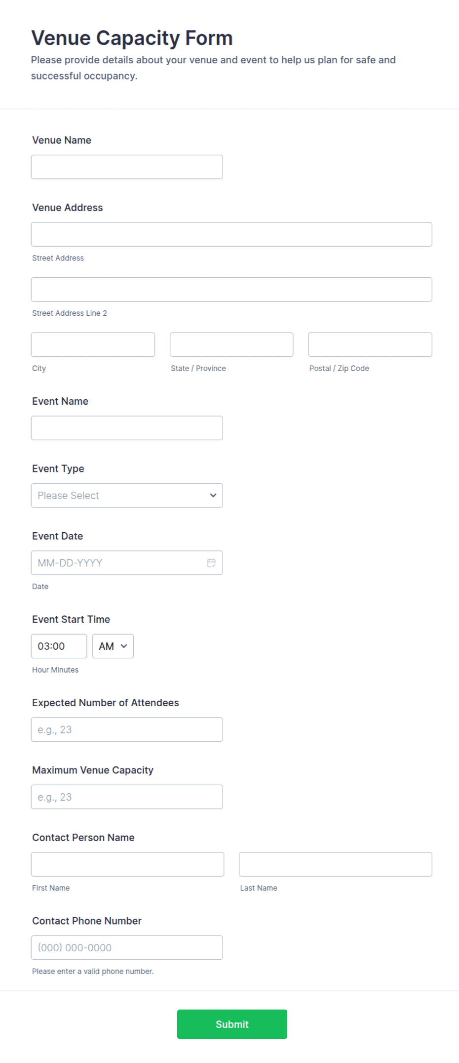 Venue Capacity Form Template | Jotform