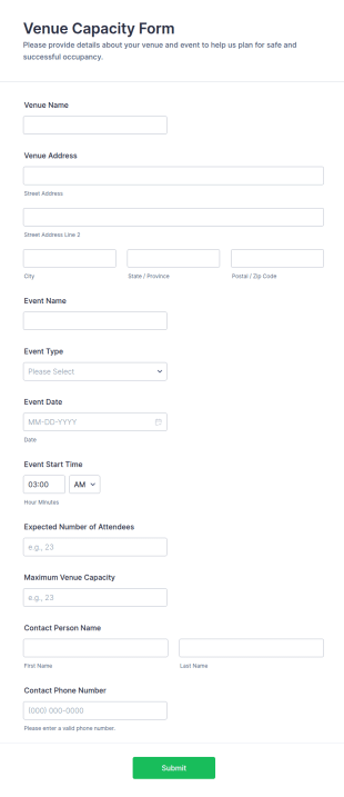 Venue Capacity Form Template