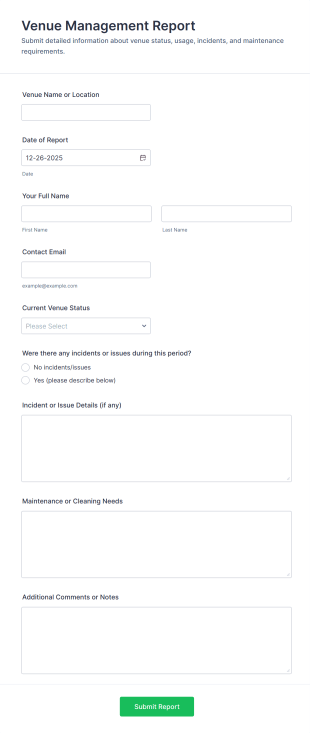 Venue Management Report Form Template