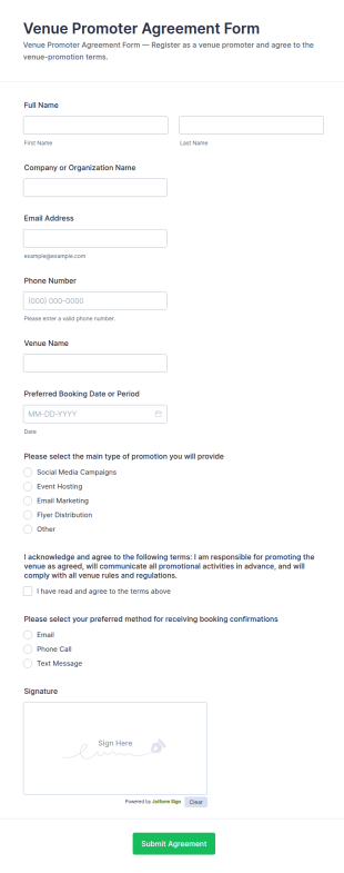 Venue Promoter Agreement Form Template