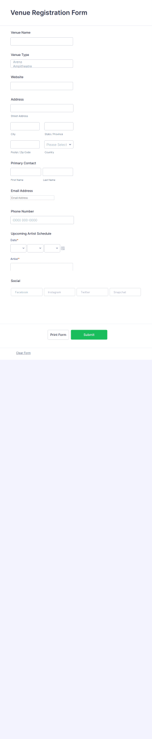 Venue Registration Form Template