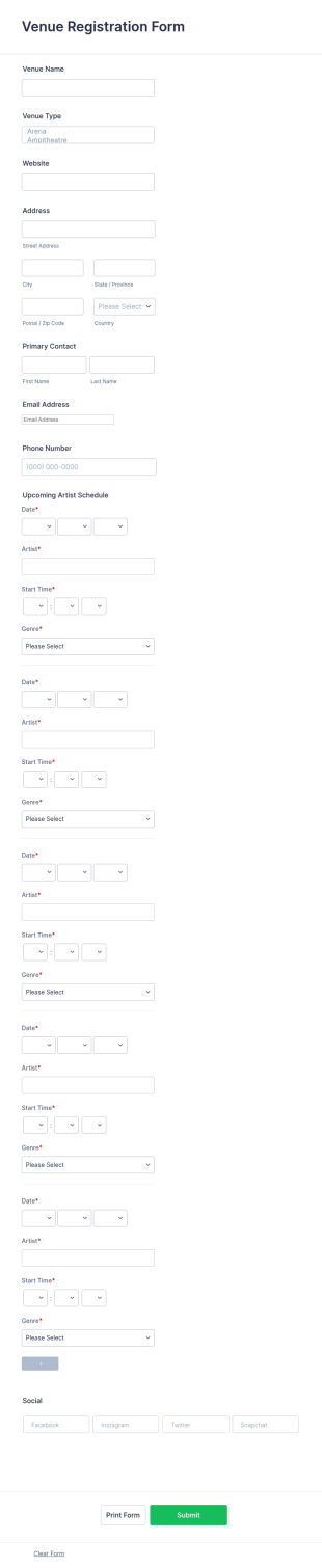 Venue Registration Form Template