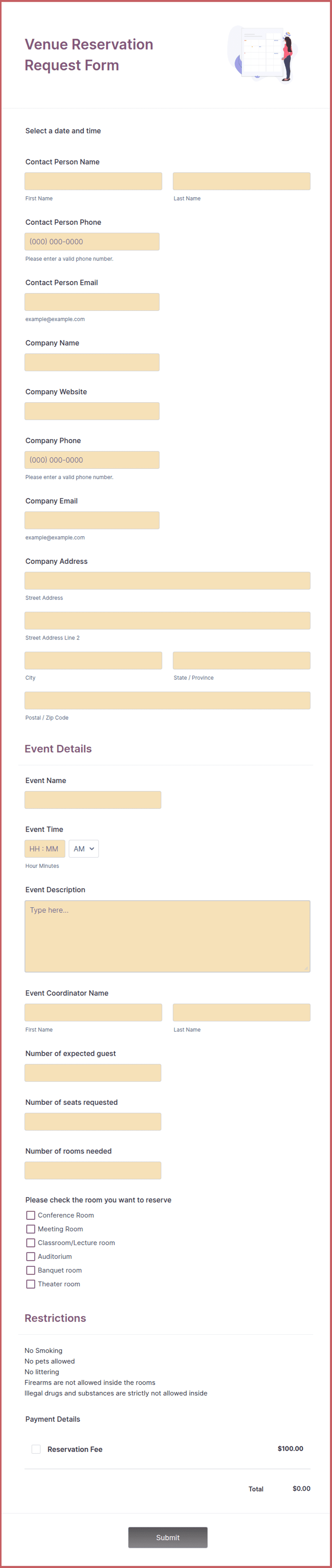 Reservation Request Form Template Booking Form Templates Create