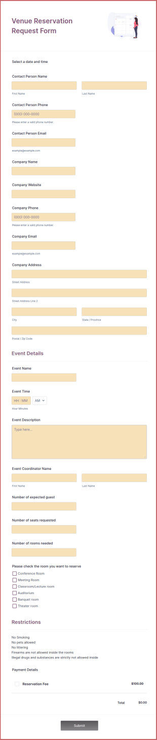 Venue Reservation Request Form Template