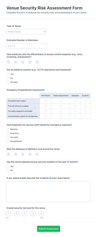 Venue Security Risk Assessment Form Template