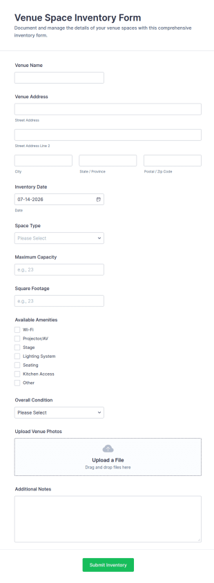 Venue Space Inventory Form Template