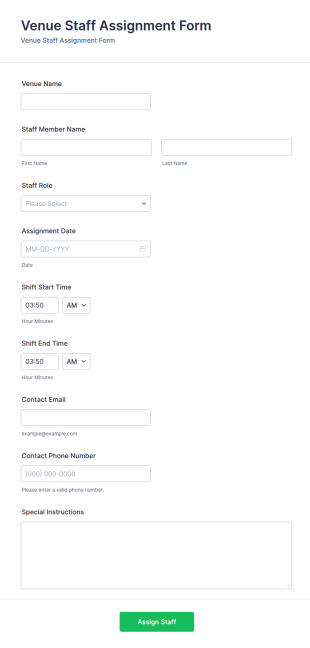 Venue Staff Assignment Form Template