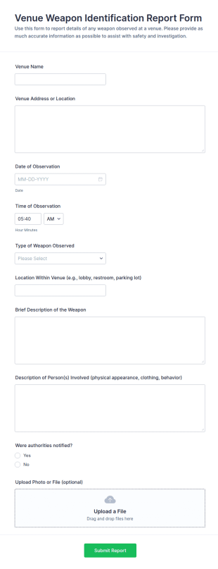 Venue Weapon Identification Report Form Template