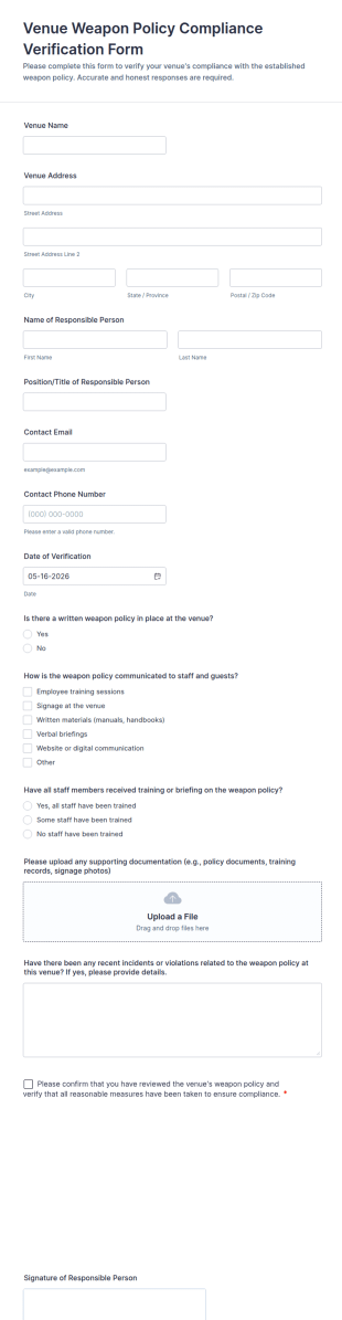 Venue Weapon Policy Compliance Verification Form Template