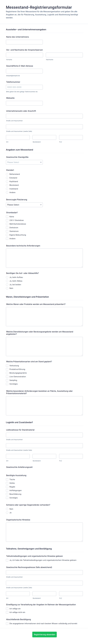 Veranstalterstand Anmeldeformular